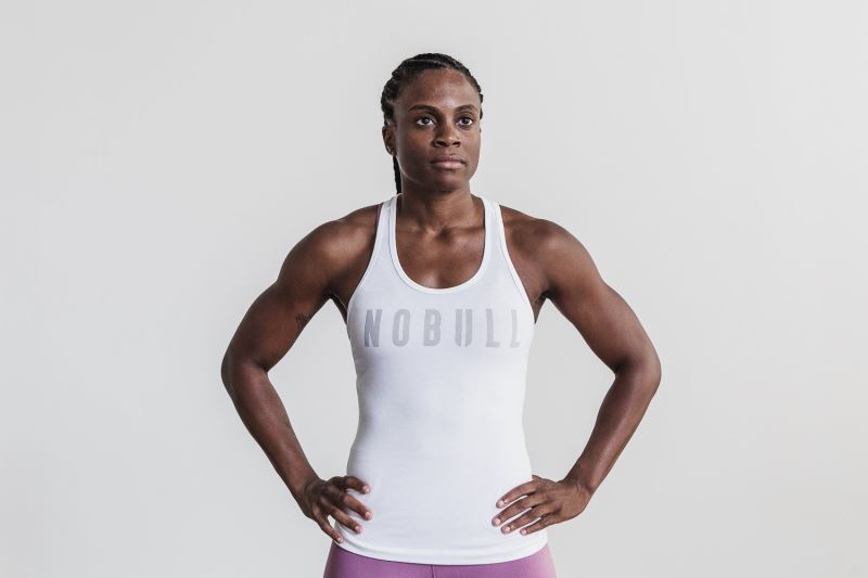 White Women's Nobull Racerback Classic Colors Tanks | SUMVLI-917