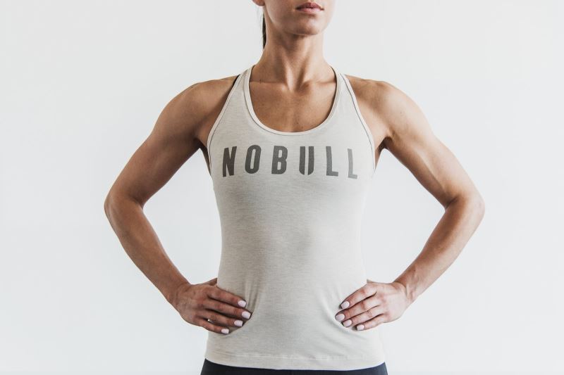 White Women's Nobull Racerback Classic Colors Tanks | XMFABZ-690