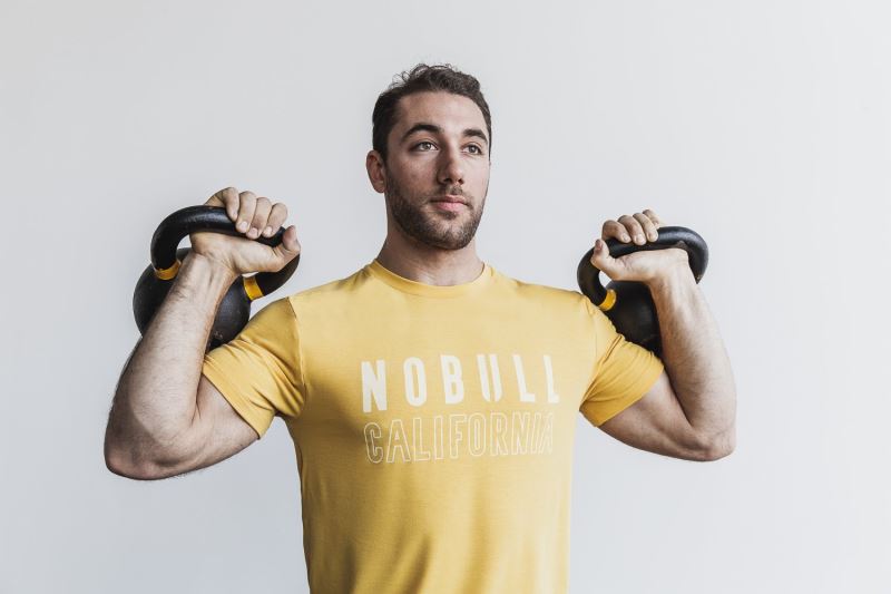 Yellow Men's Nobull California T-Shirts | CUNJHV-910