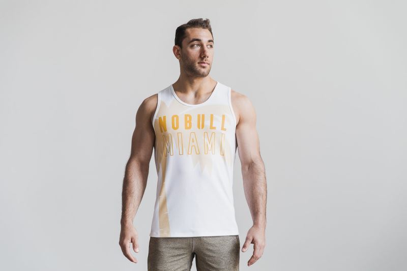 Yellow Men's Nobull Miami Palm Tanks | YPHNGA-275