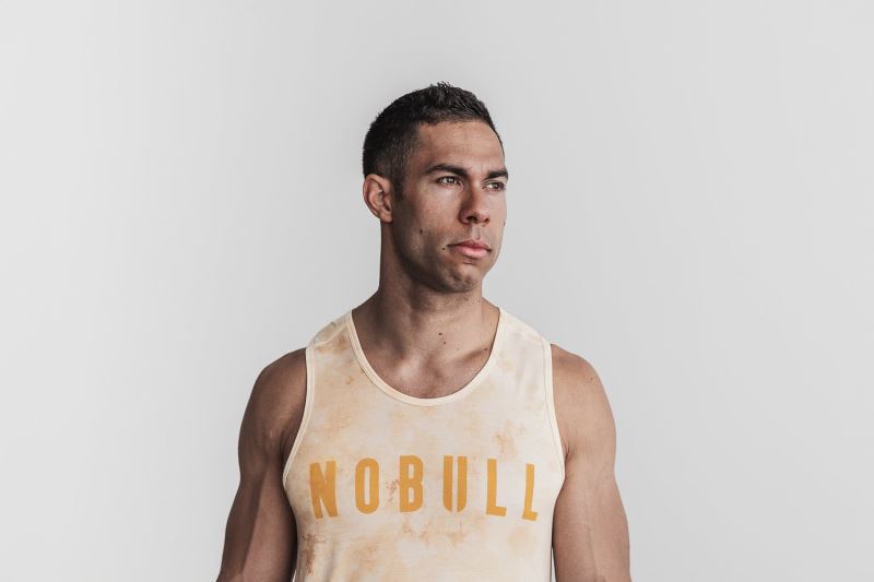 Yellow Men's Nobull Tie-Dye Tanks | PWEALS-856