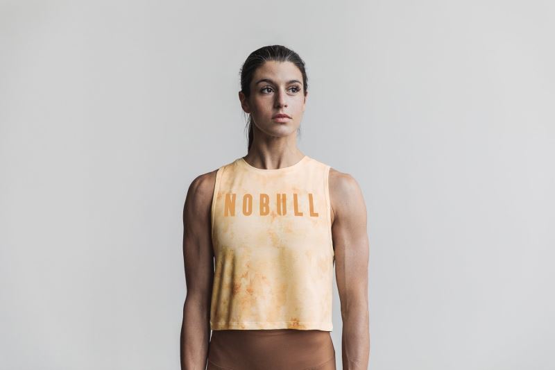 Yellow Women's Nobull Muscle Tie-Dye Tanks | CFILXT-642